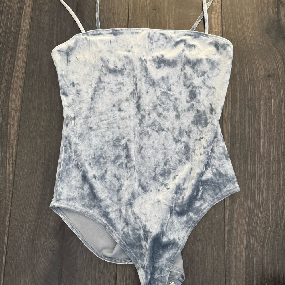 Velvet Bodysuit in Blue and White